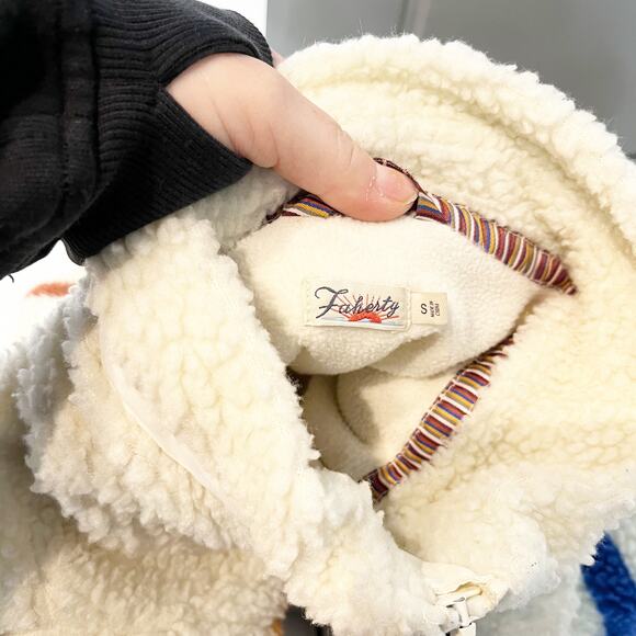 Faherty Dream Long Sleeve Zip Up Fleece Jacket Polar Rainbow Stripe Cream Small - Picture 2 of 5